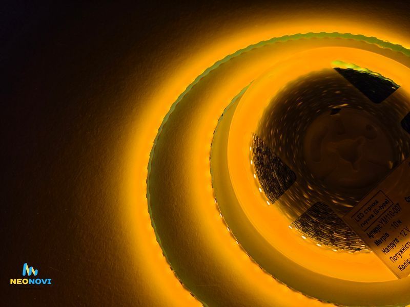 Світлодіодна LED стрічка 12 В (гнучка s-type) для неону, об'ємних літер та контражуру, 110 д/м, IP 65, Жовтий YM110-007-67 фото