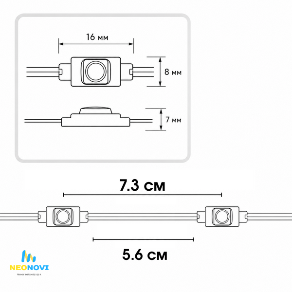 Білий LED модуль, NEO Star, 1SMD 2835, 30 лм, 0.39 Вт, IP67, 6500K NEOSTAR-D1-6500K фото