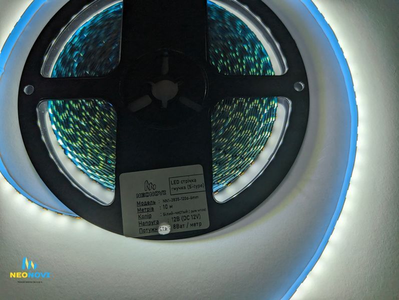 Світлодіодна LED стрічка 12 В - вологозахищена (гнучка s-type) для неонових та рекламних вивісок, Білий чистий ЛЕДГВ-017 фото