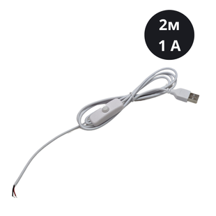 USB-кабель з вимикачем, 2 метри, для неонових вивісок та світильників в білій подвійній ізоляції USB-Б-2 фото