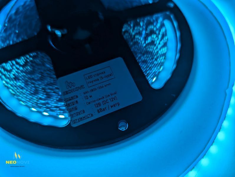 Світлодіодна LED стрічка 24 В (гнучка s-type) для неонових та рекламних вивісок, Світло-синій ЛЕДГ-24-009 фото