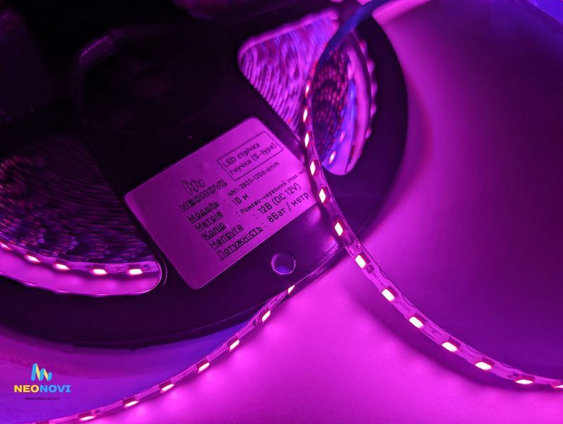 Світлодіодна LED стрічка 24 В (гнучка s-type) для неонових та рекламних вивісок, Рожево-червона ЛЕДГ-24-001 фото